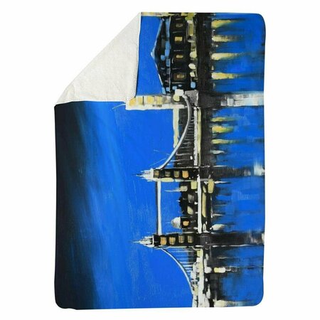 BEGIN HOME DECOR 60 x 80 in. Blue Skyline of London-Sherpa Fleece Blanket 5545-6080-CI311